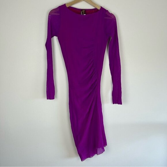 Vintage Y2K Jean Paul Gaultier Soleil Fuschia Mesh Rushed Midi Dress Size M - Picture 8 of 11